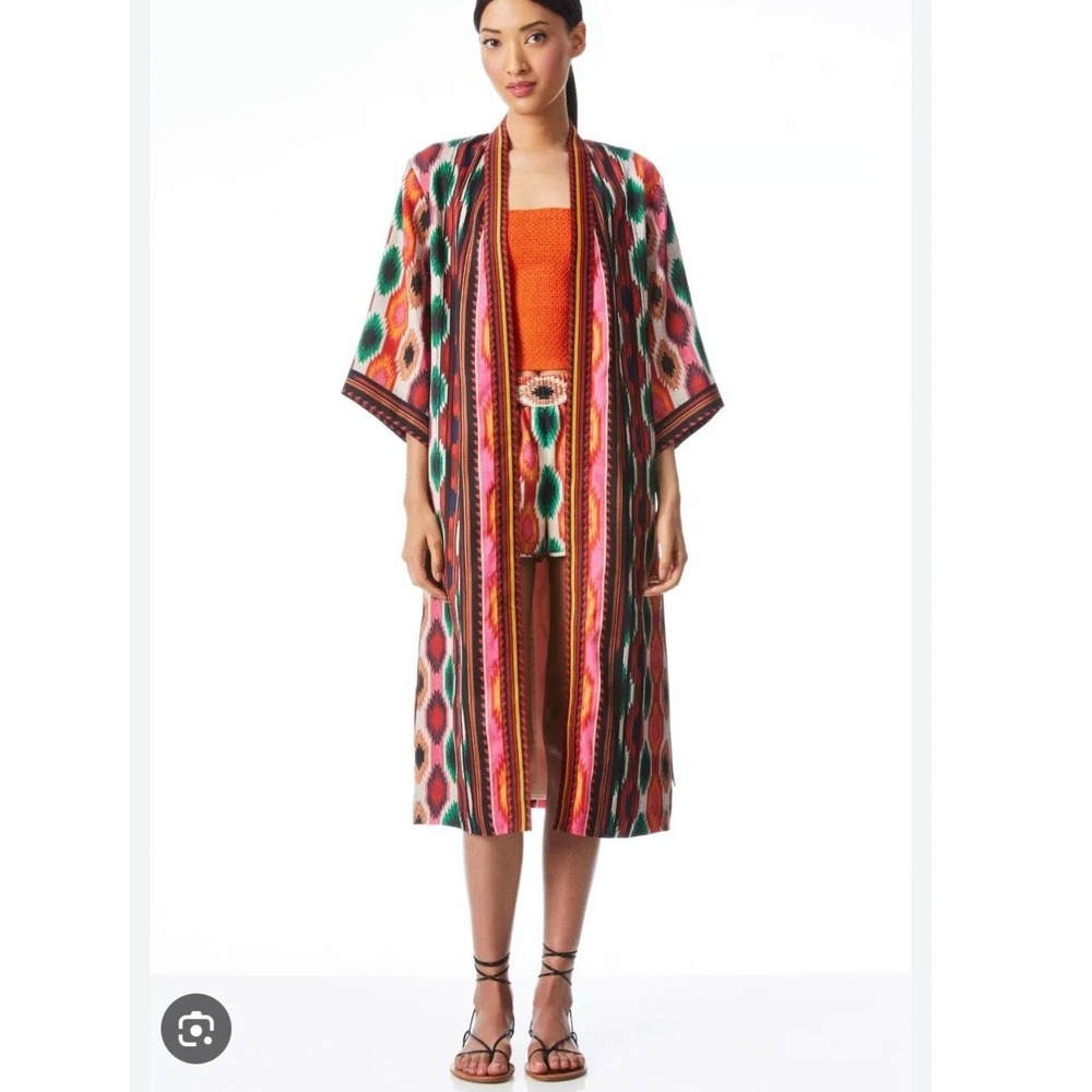 Alice + Olivia Ikat Maxi Kimono Luxury Duster Robe Jacket Bohemian Festival XS/S